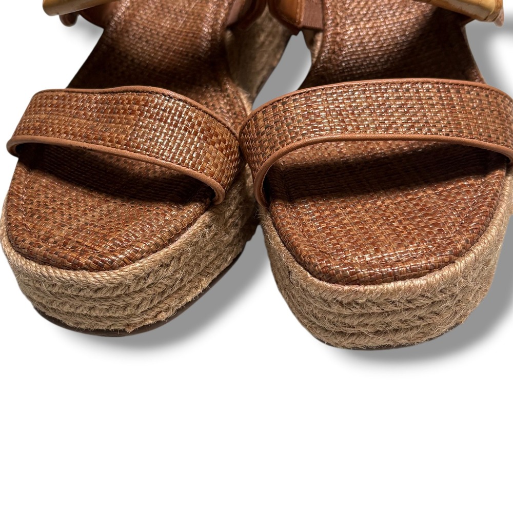 J.McLaughlin Brown Woven Espadrille Platform Sandals Bamboo Buckle Womens 9 - Picture 4 of 11
